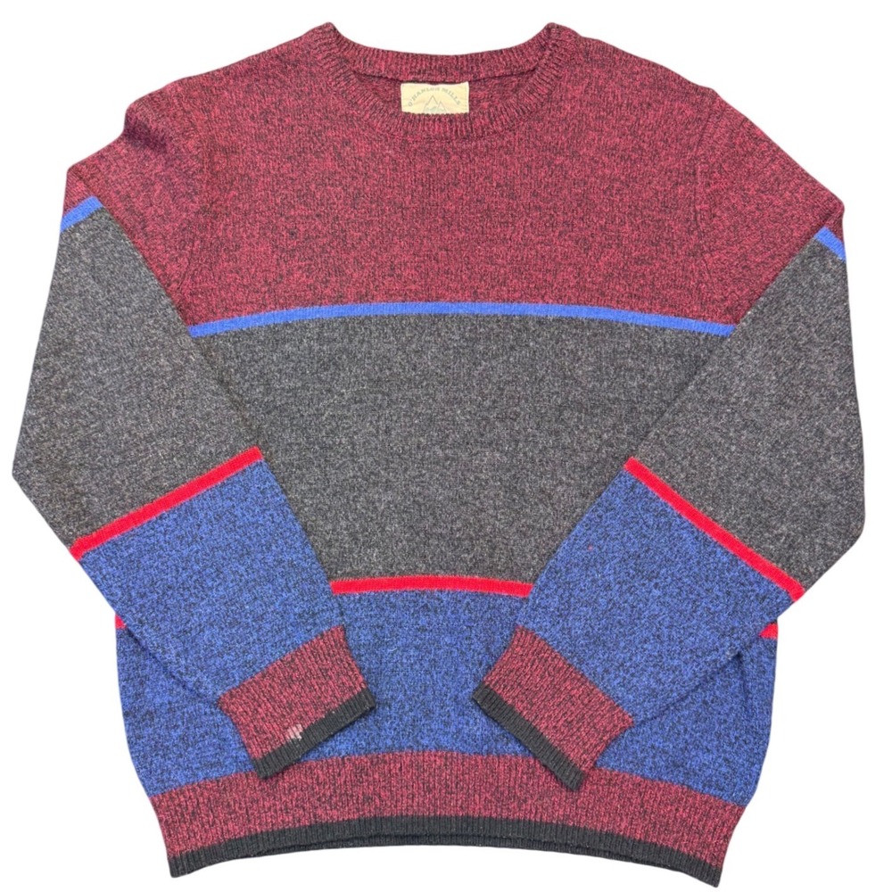 O'Hanlon Mills Mens XL Geometric Colorblock Knit Sweater Burgundy‎ Gray Blue Red